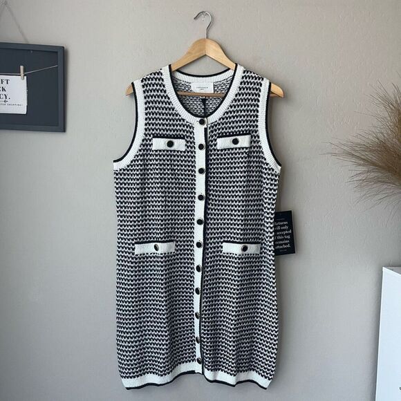 NEW Tuckernuck Pomander Place Dress Navy Stripe Knit Bardot Mini Dress Size XXL - Picture 2 of 9